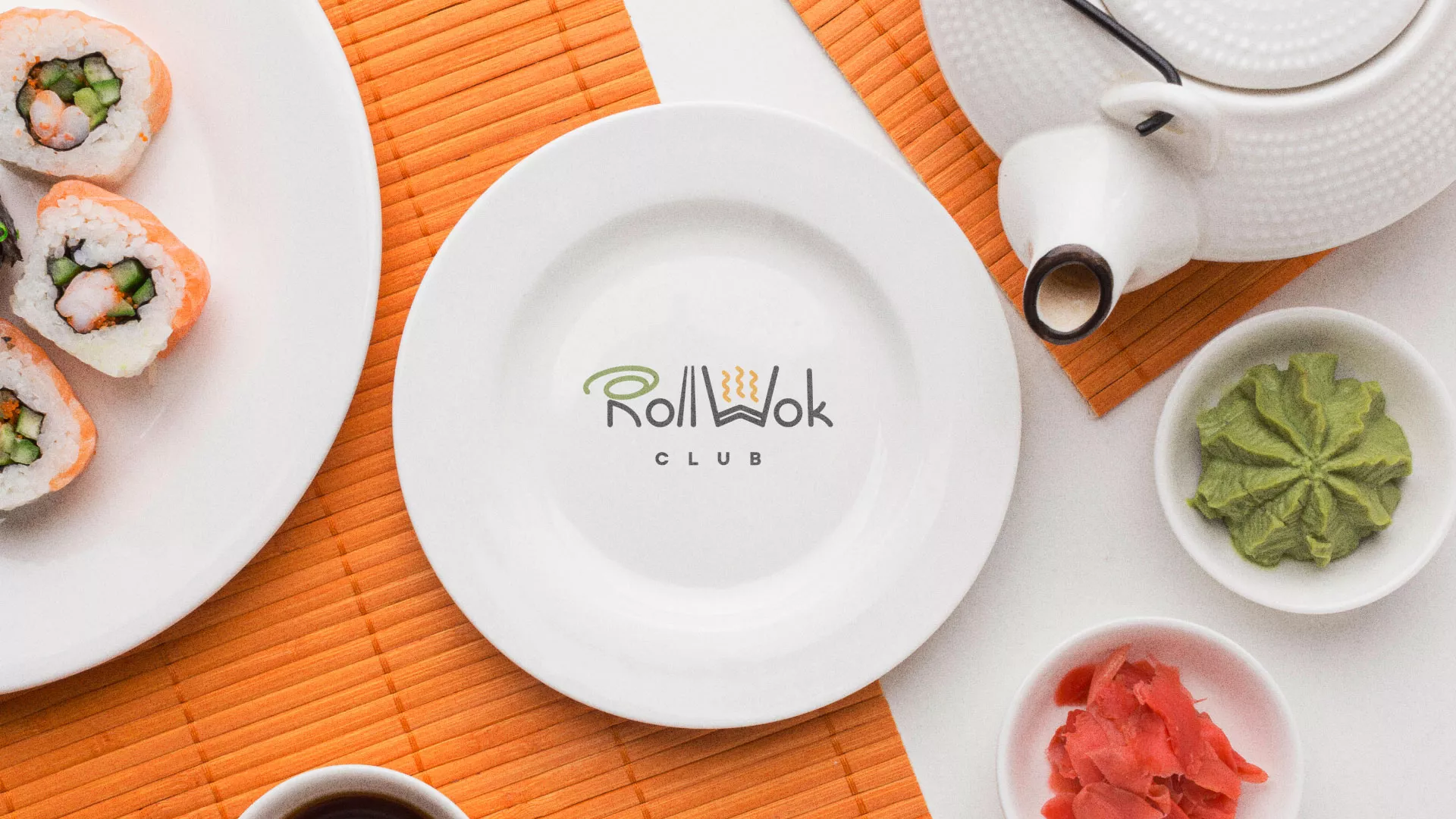 Разработка логотипа и фирменного стиля в Одинцово для суши-бара «Roll Wok Club»